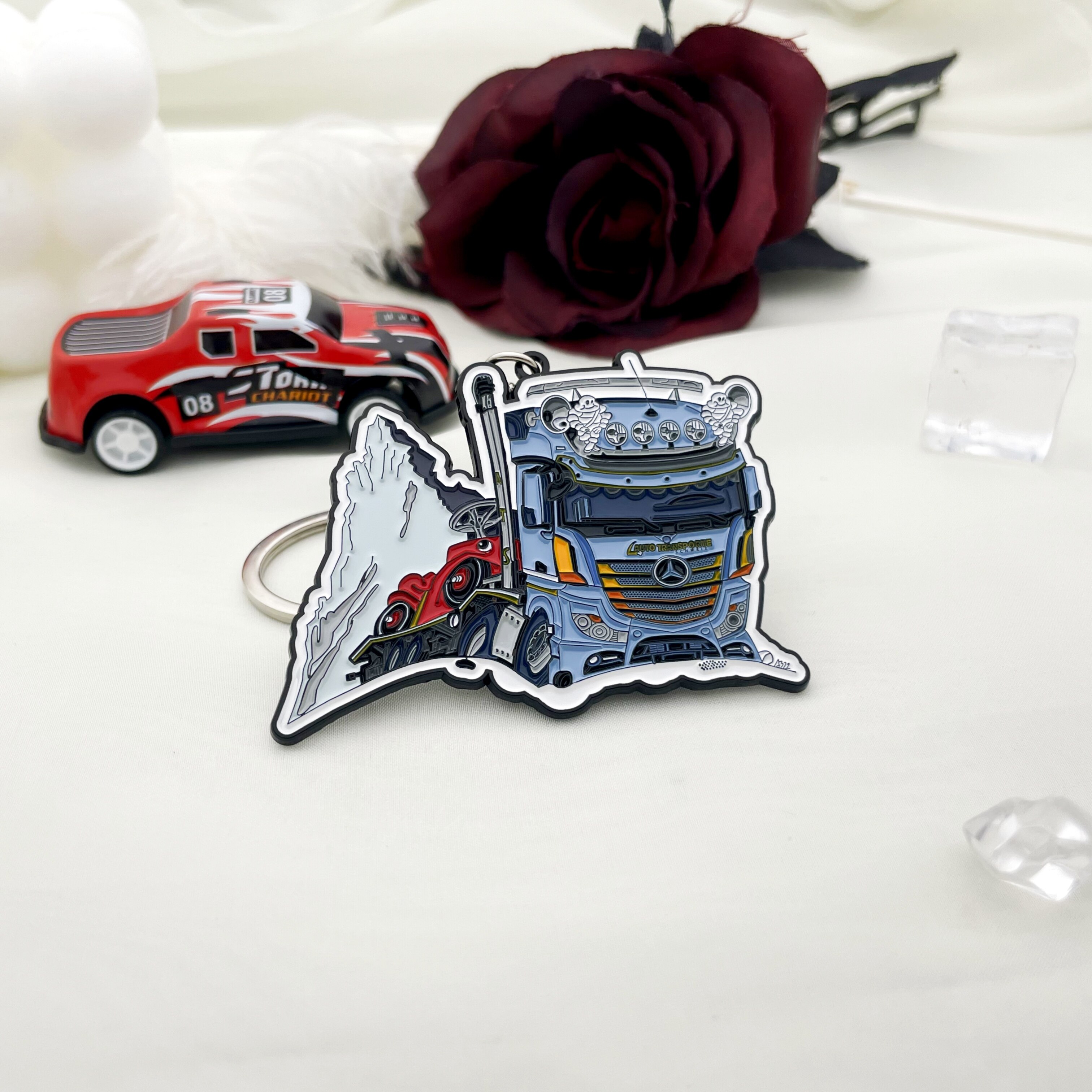 Snow Mountain Mercedes-Benz Truck Glossy Black Custom Keychain