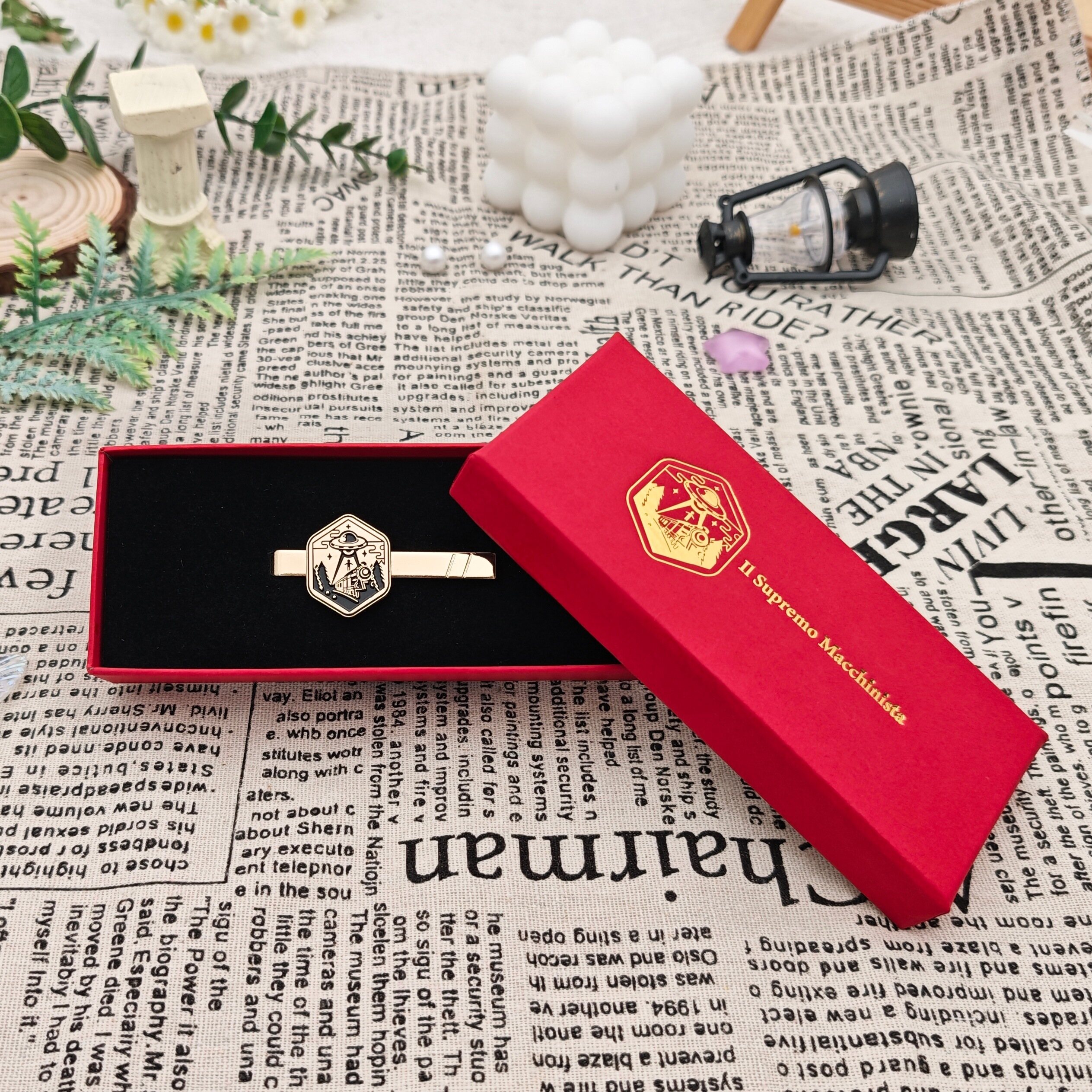 UFO Spaceship Hexagonal Gold-Plated Tie