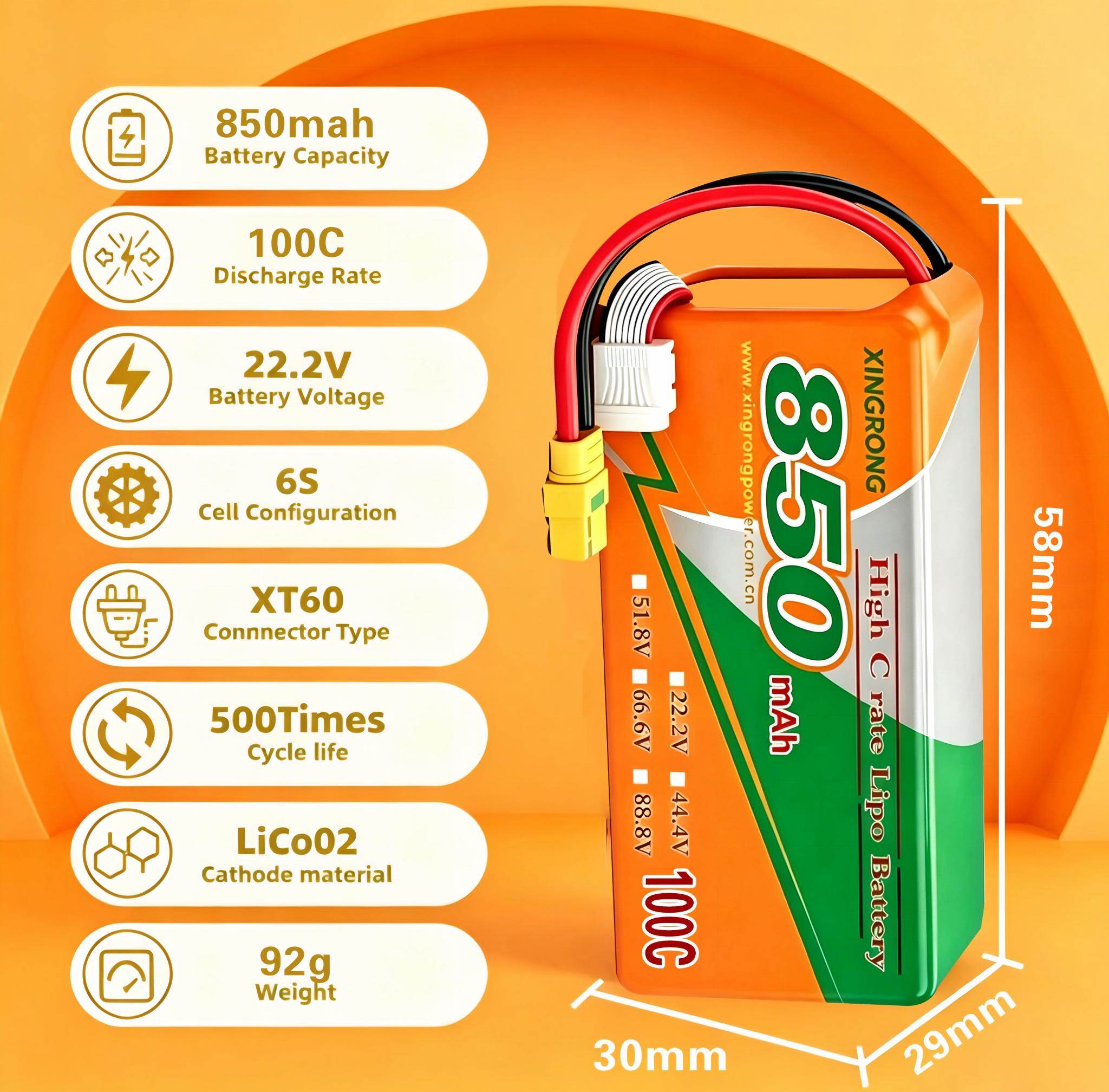 XR-Lipo 6S 100C 22.2V 850mAh