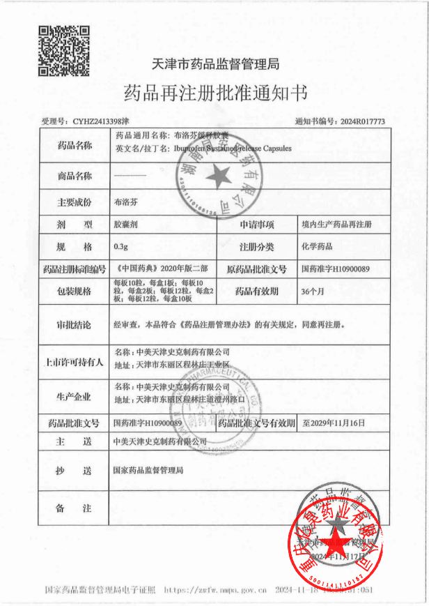 芬必得布洛芬缓释胶囊 药品批件
