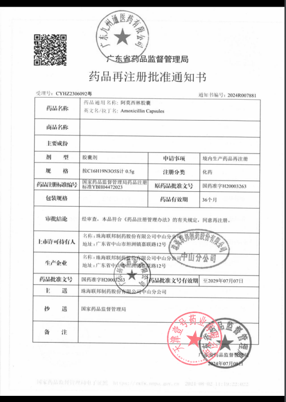 阿莫西林胶囊 药品批件