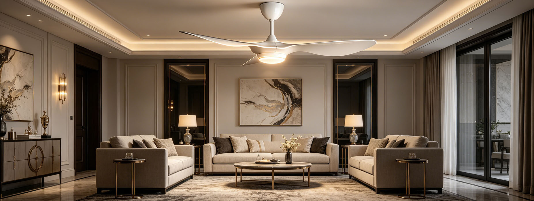Premium living room with Reiga ceiling fan