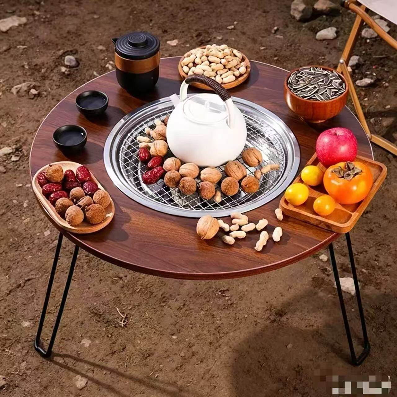 Stove-Style Tea Table with Steel Legs