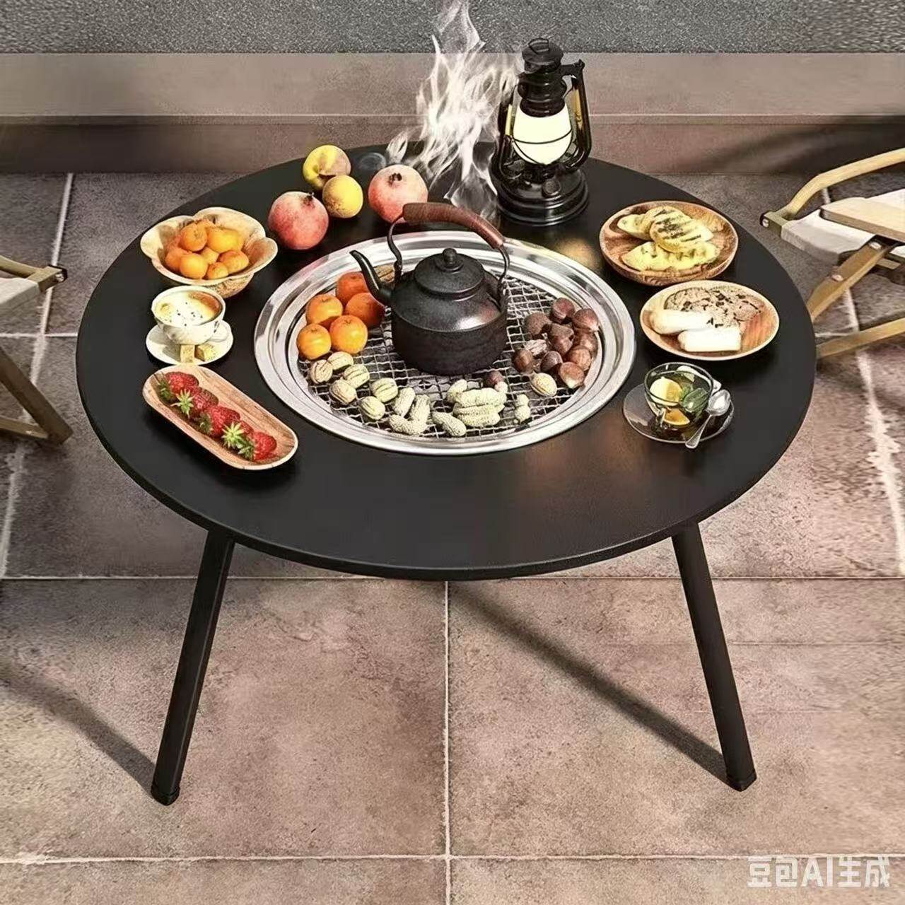 6-Piece Fire Pit Table Set with Carbon Steel Legs