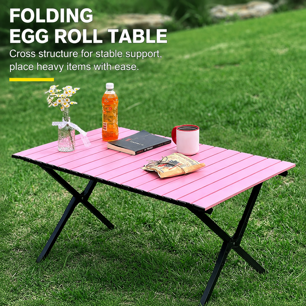 Pink 90cm Cross-Leg Folding Roll Table