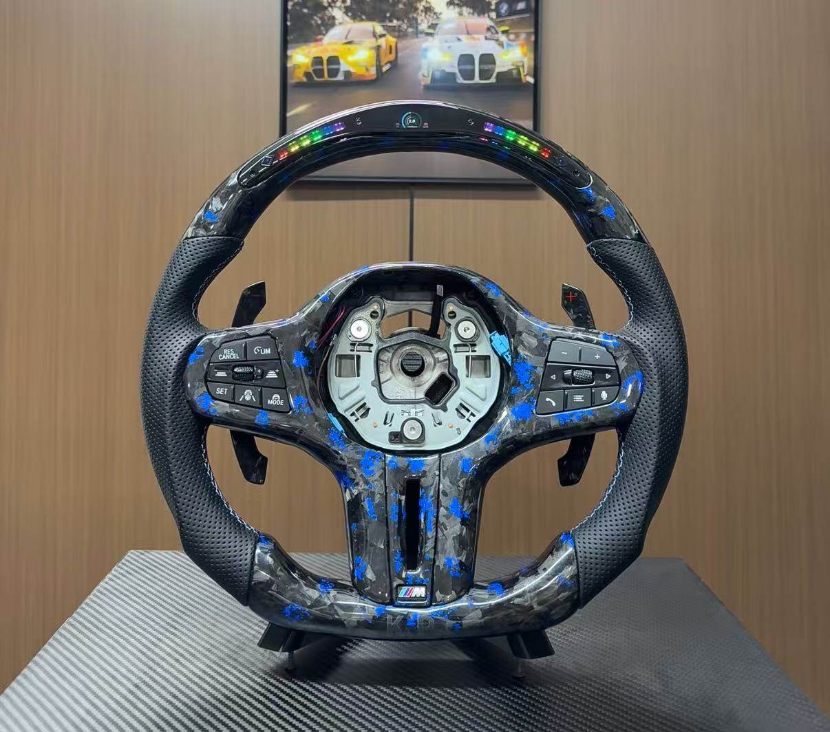 BMW G20 custom steering wheel with forged carbon finish