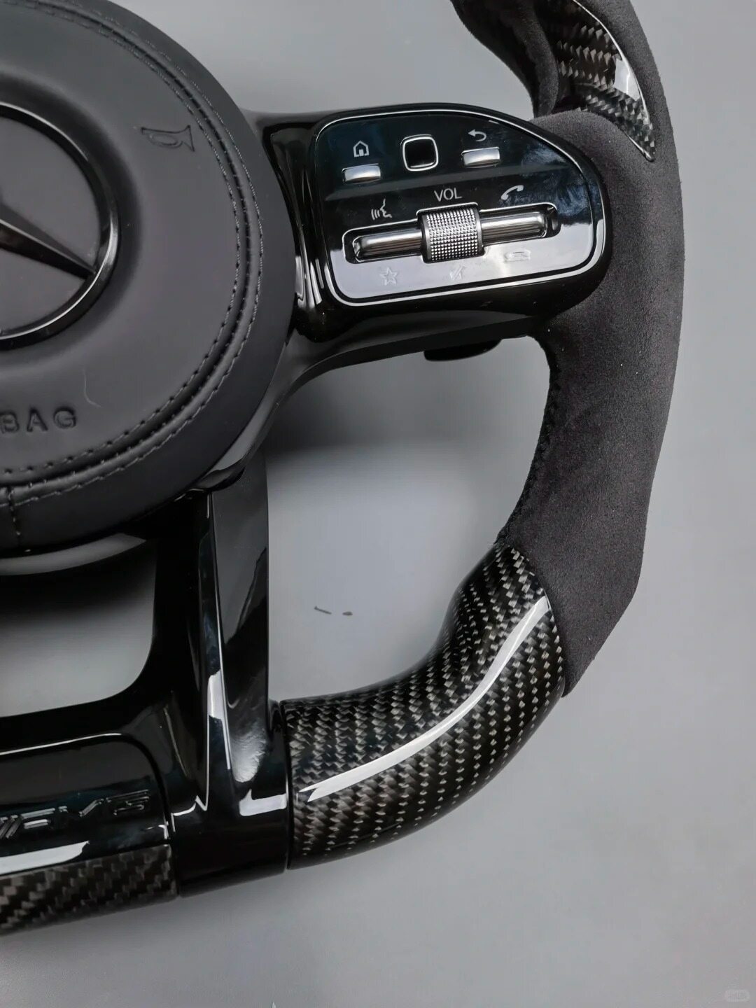 Mercedes W205 C63 AMG custom carbon fiber steering wheel project by YUNZ AUTO