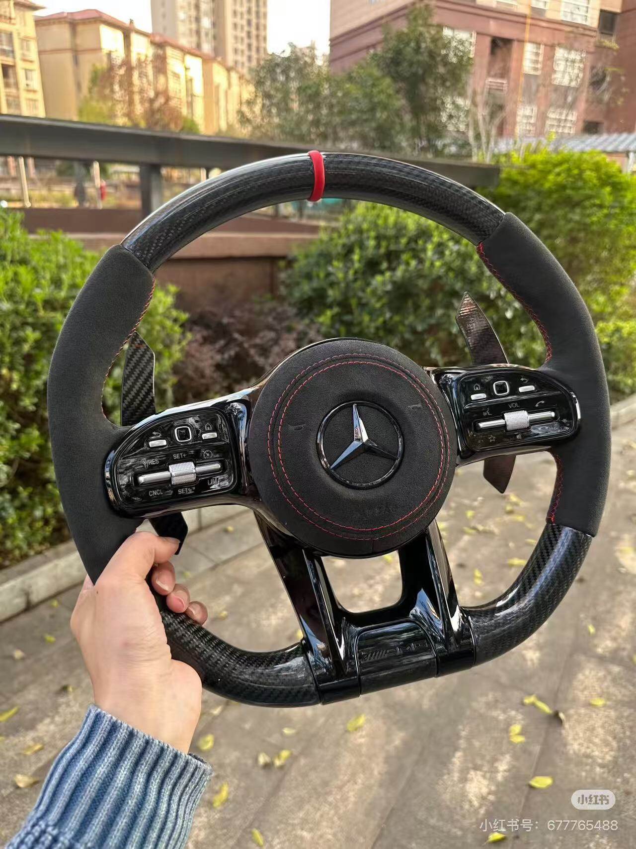 Mercedes-Benz W205 C63 AMG custom carbon fiber steering wheel project by YUNZ AUTO