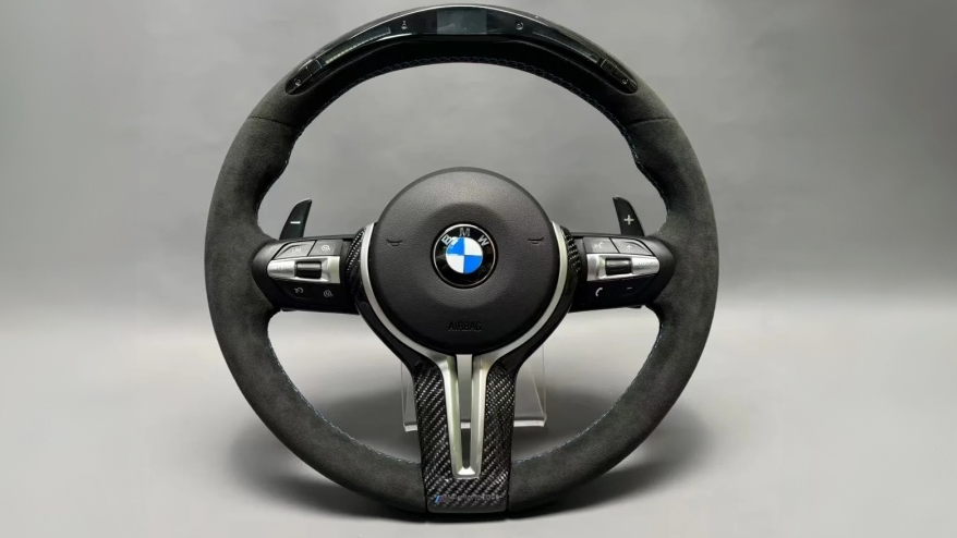 Carbon fiber steering wheel detail craftsmanship for BMW F30