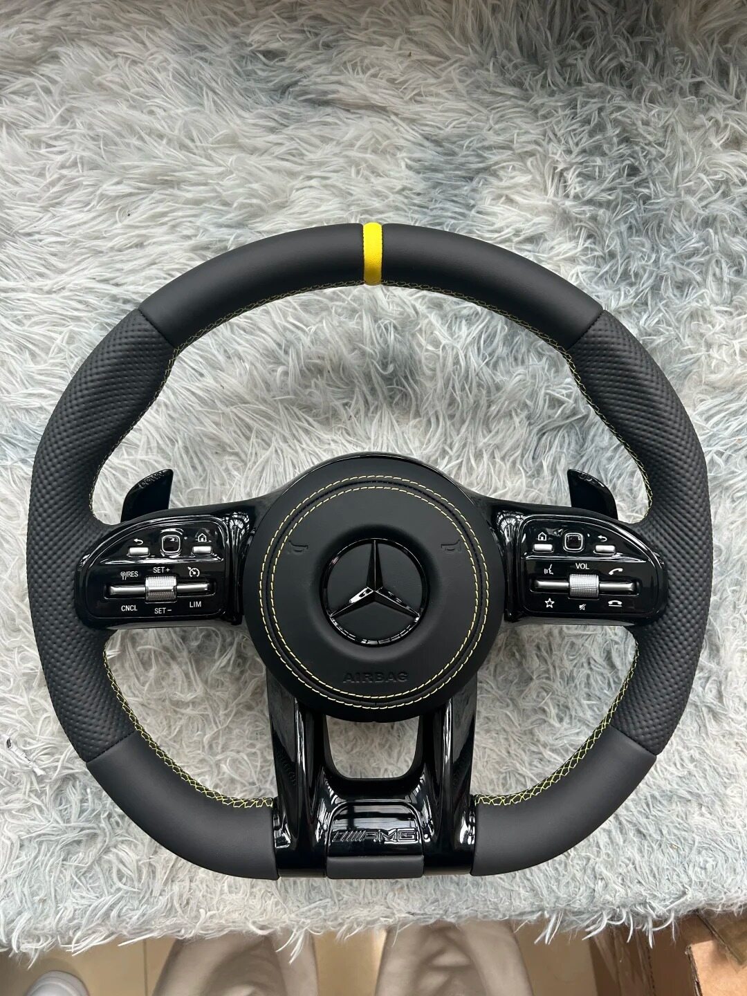 Mercedes E-Class AMG custom carbon fiber steering wheel project by YUNZ AUTO
