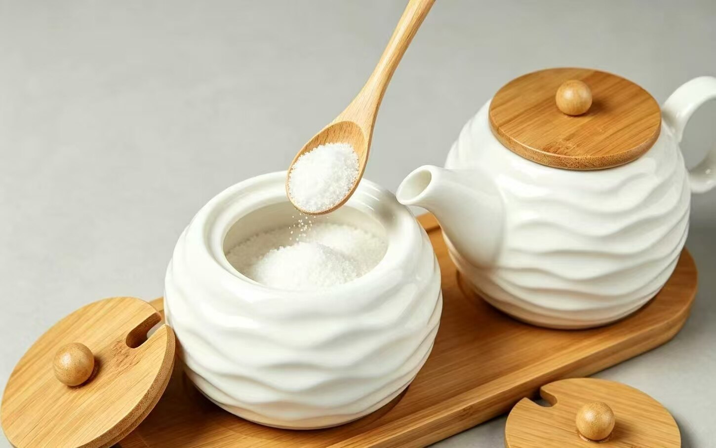 Ripple Wood Language Ceramic Spice Set 4
