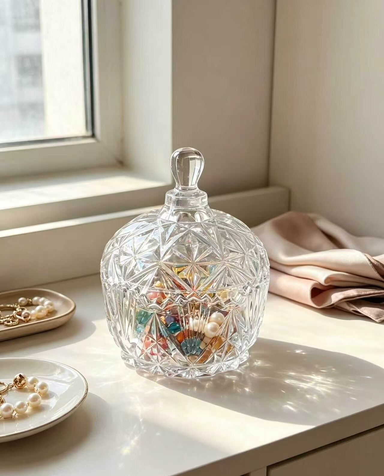 Refracted Starburst Glass Storage Jar 2