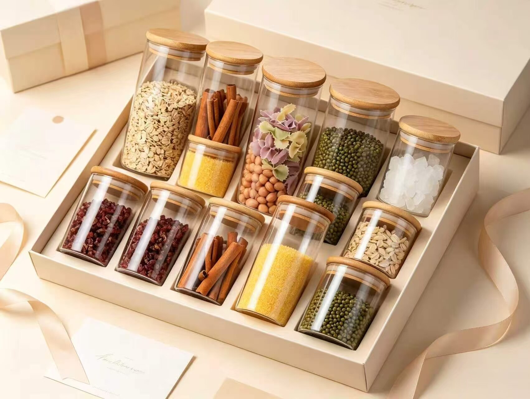 All-in-One Multi-Container Wooden Lid Glass Jar Set 13 pcs - 2
