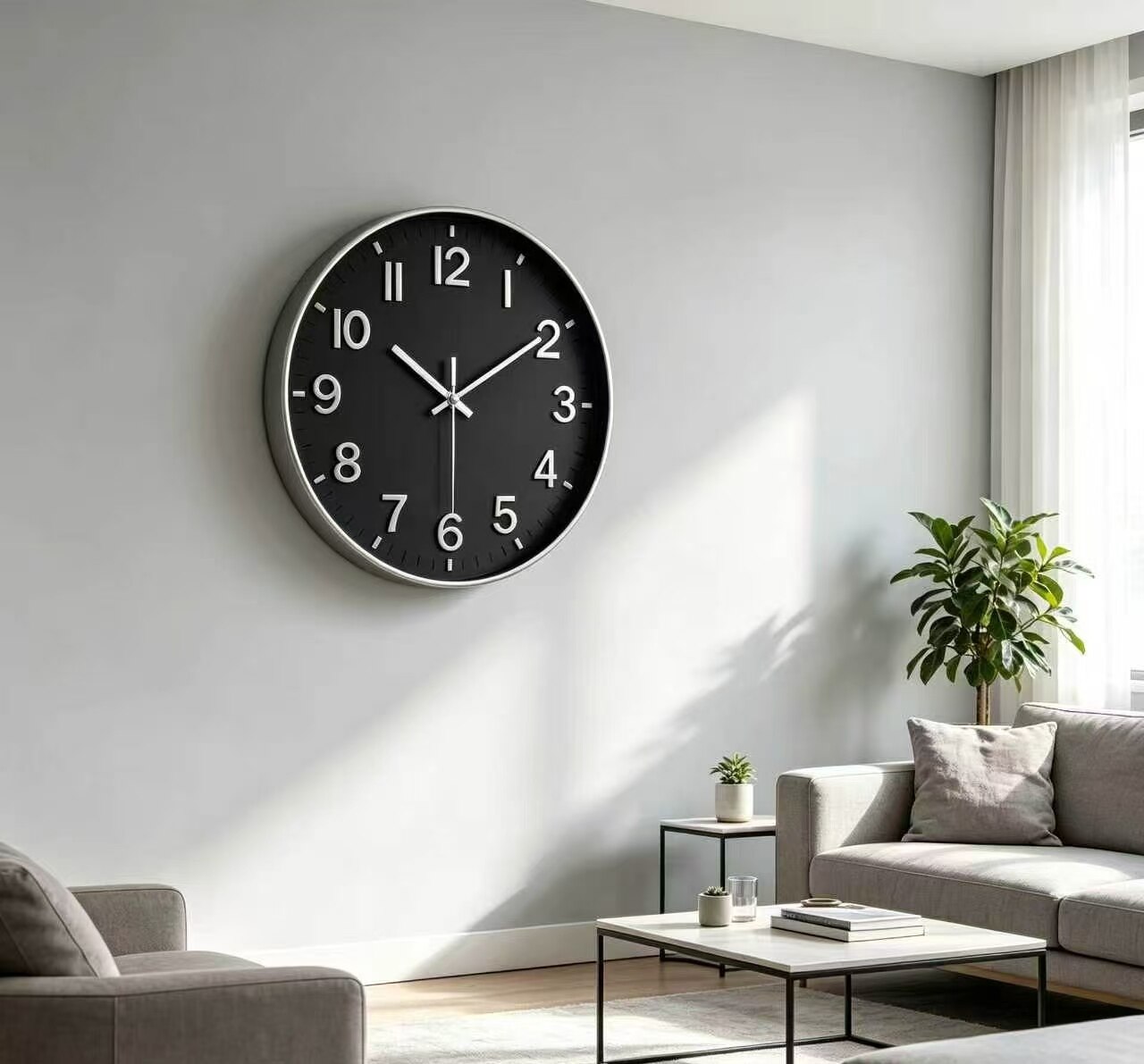 Classic Black and Silver Contrast Wall Clock 2