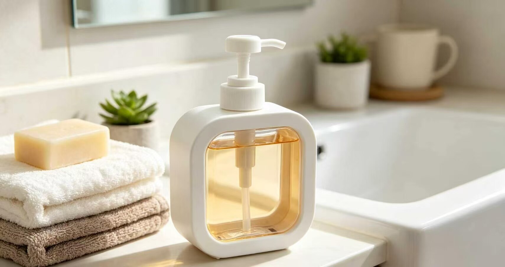 White Frame Clear Window Press Dispenser Bottle 2