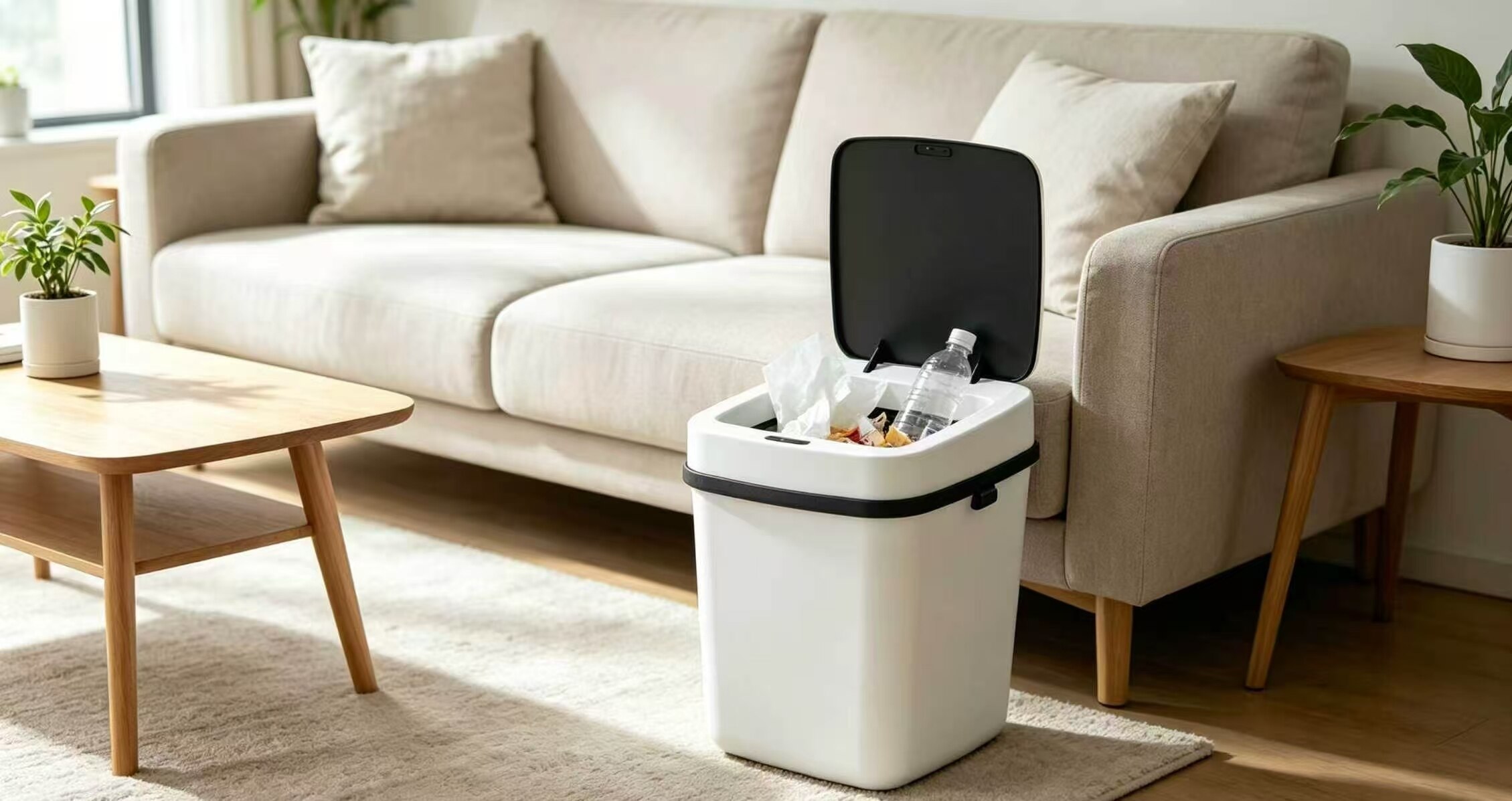 Black and white checkered silent trash bin 3