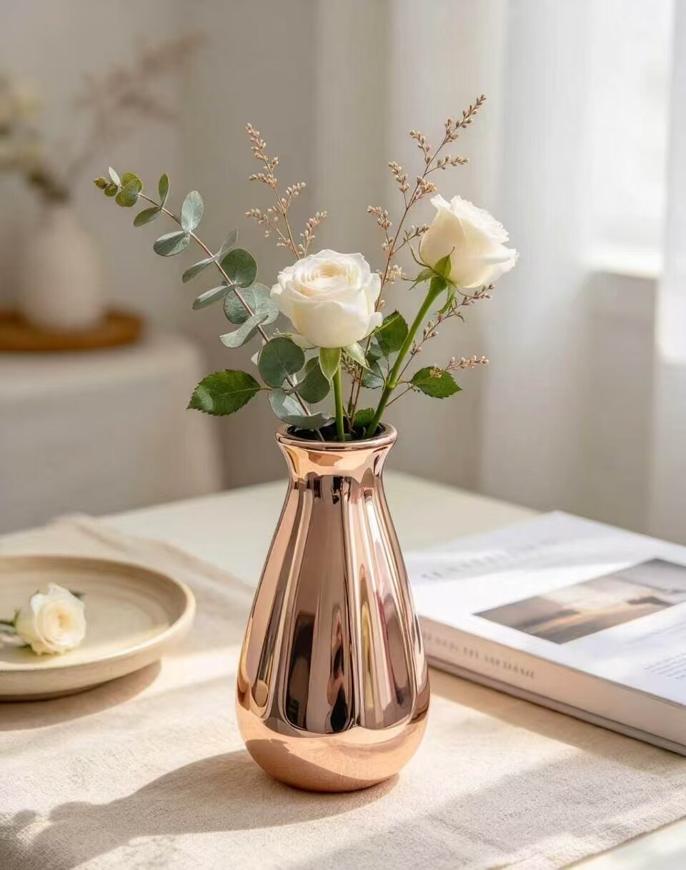 Shimmering Rose Gold Glossy Vase 4