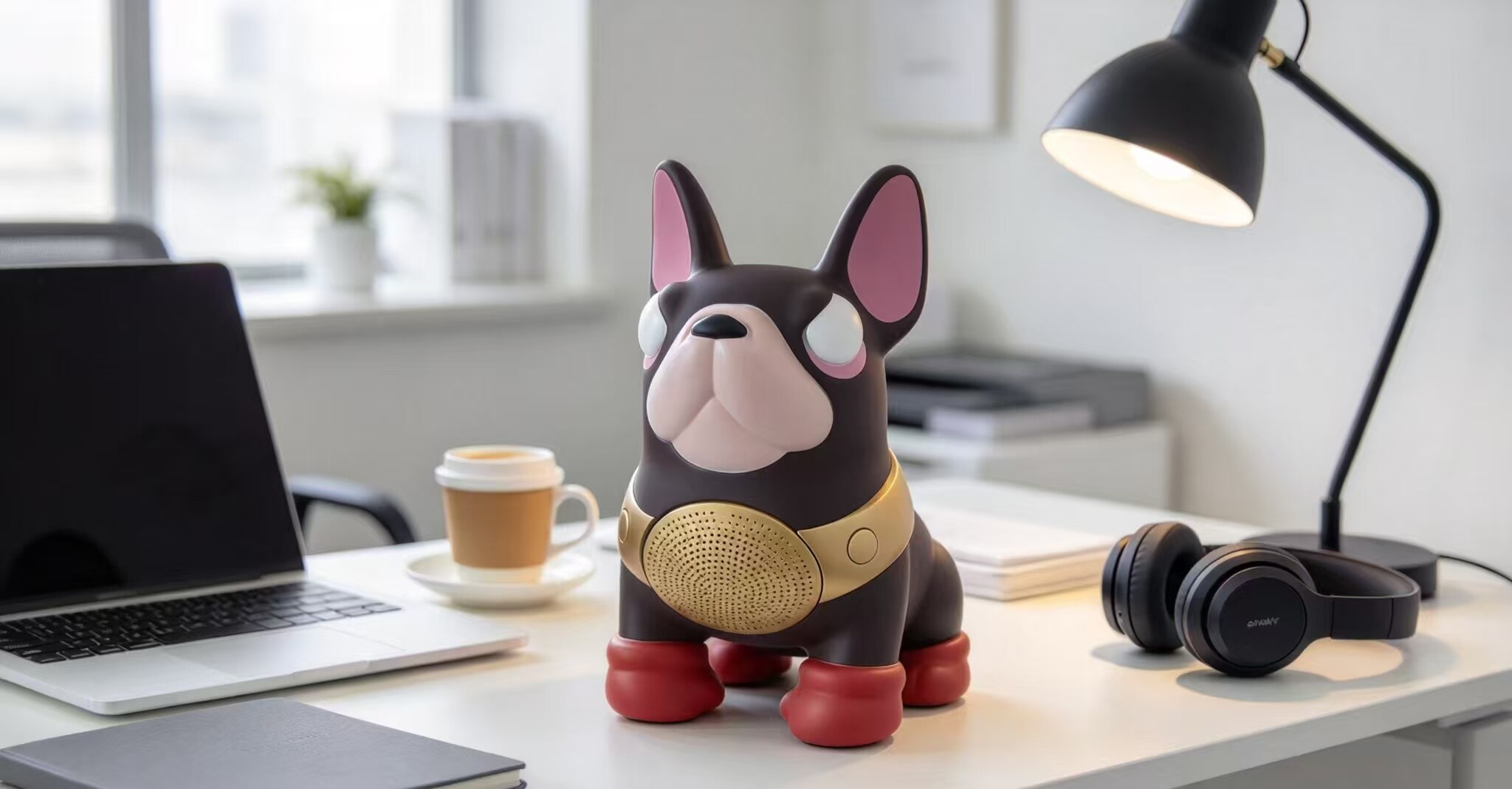 Golden Armor Red Boot French Bulldog Speaker 4