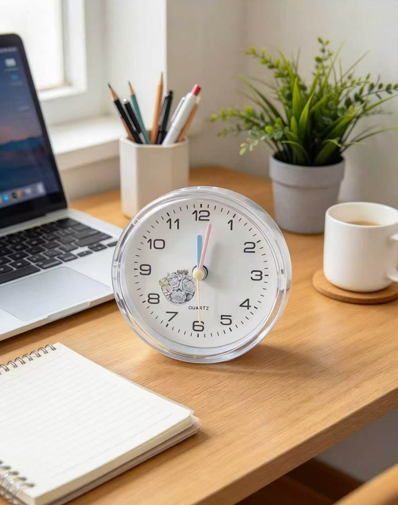 Clear Succulent Pink-Blue Needle Clock 4