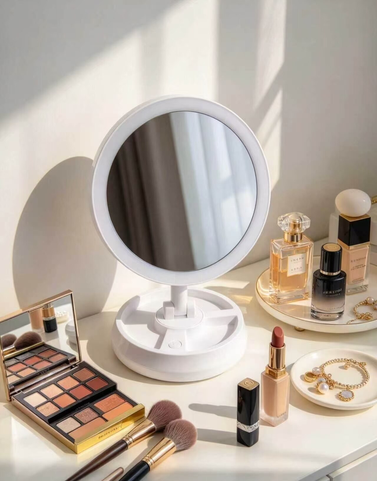 Elegant White Corner Vanity Mirror 2