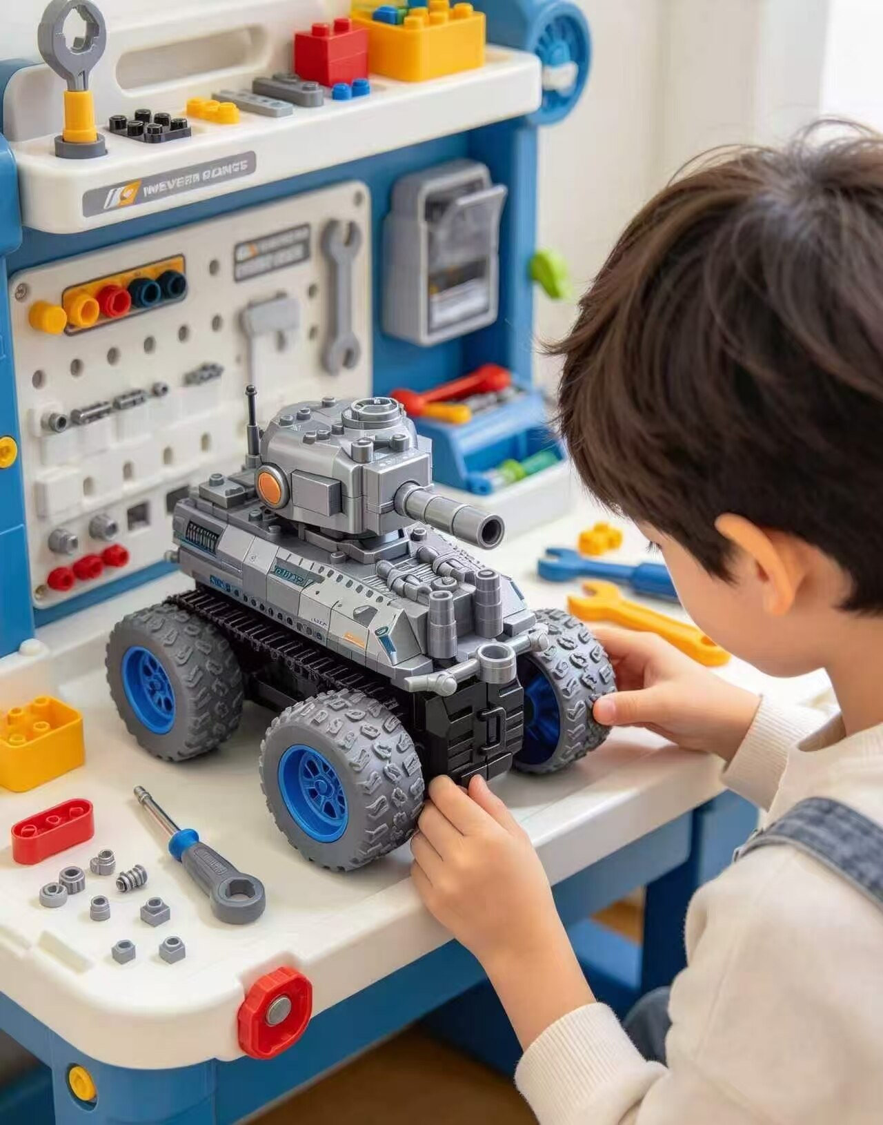Silver-Plated Blue-Wheeled Off-Road Tank 5