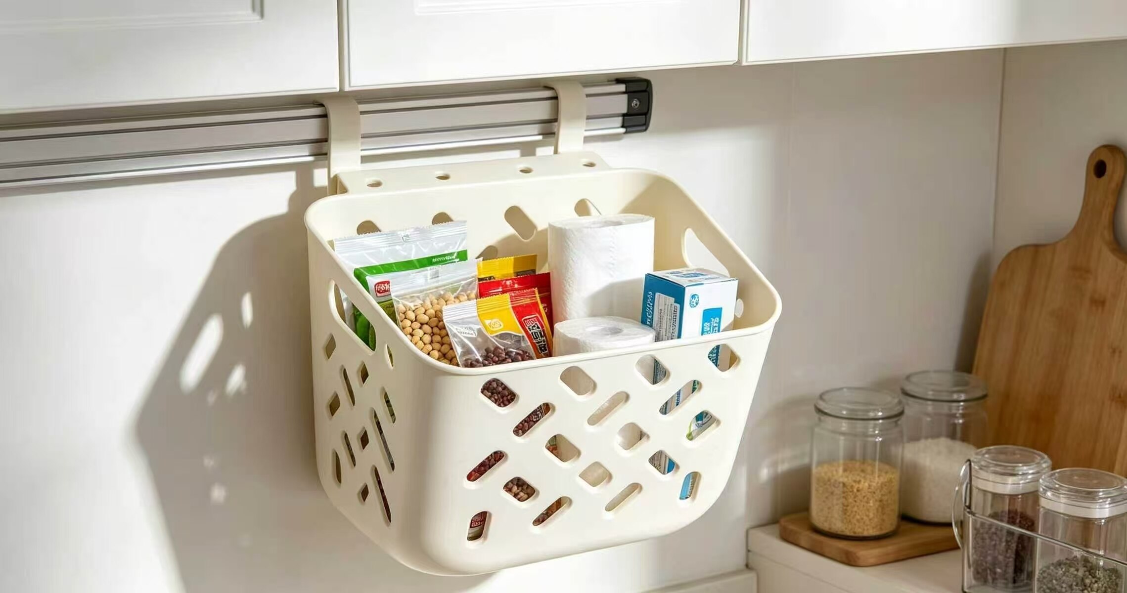 White Breathable Multi-Compartment Storage Basket 2