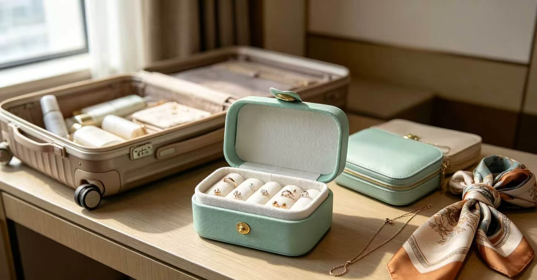 Mint Green Snap-Button 5-Compartment Ring Box 4