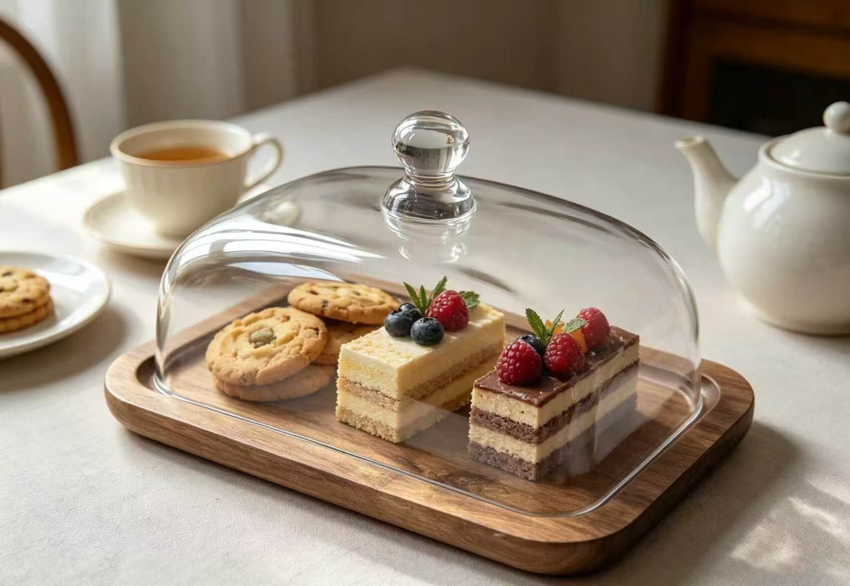 Walnut Glass Dome for Desserts 2