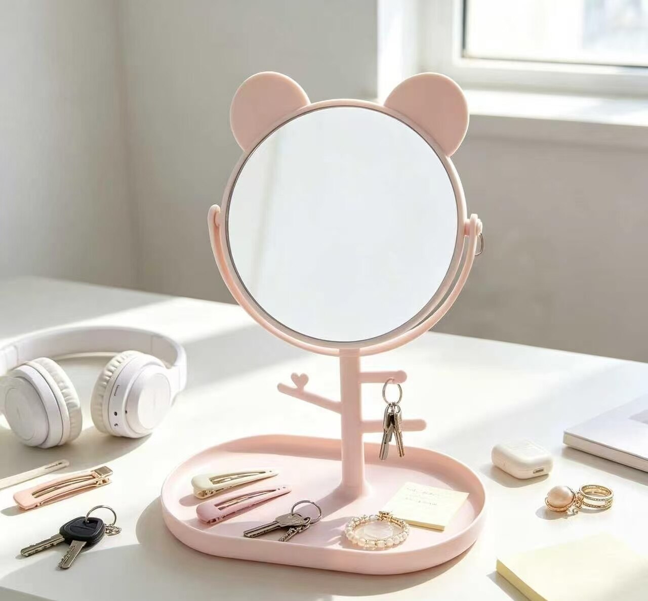 Sweet Pink Bunny Ear Tray Mirror 2