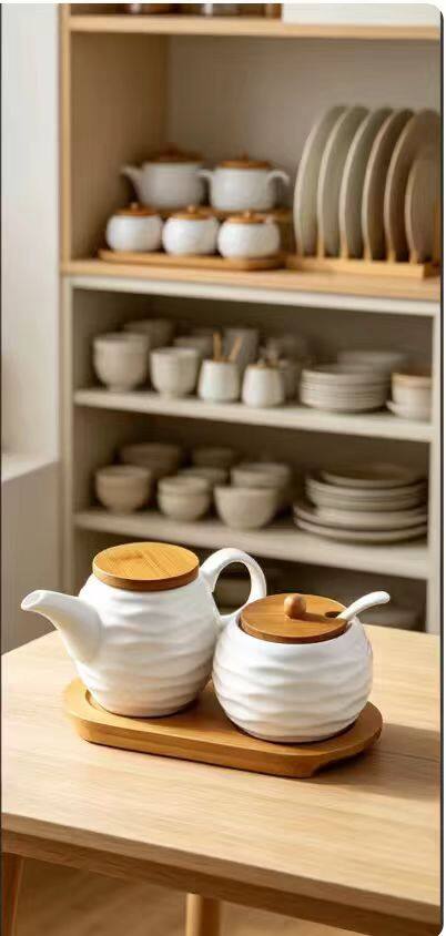 Ceramic Ripple Oil Bottle & Jar Set 2
