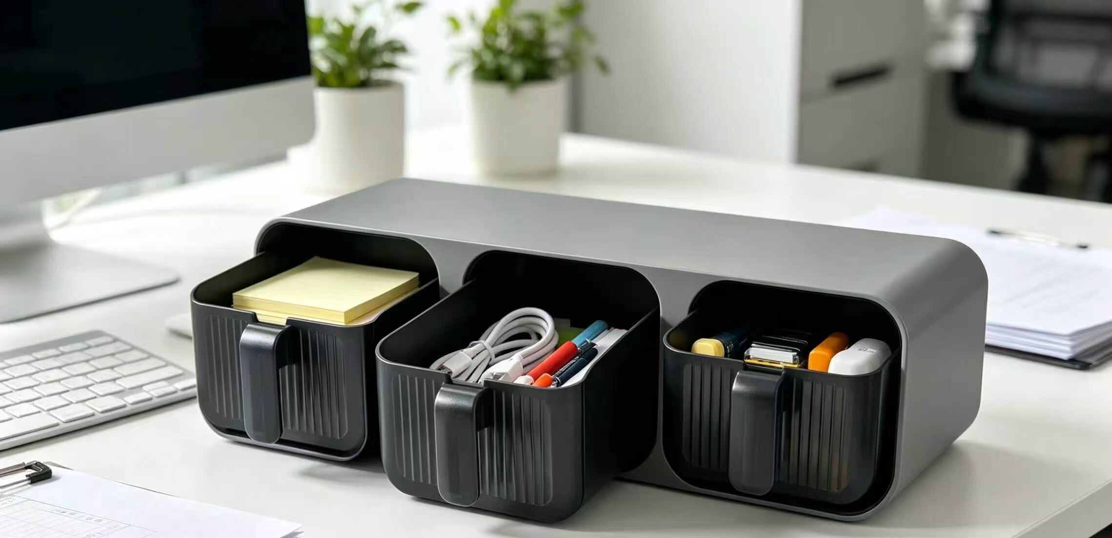Simple Gray 3-Drawer Pull-Out Storage Box 2