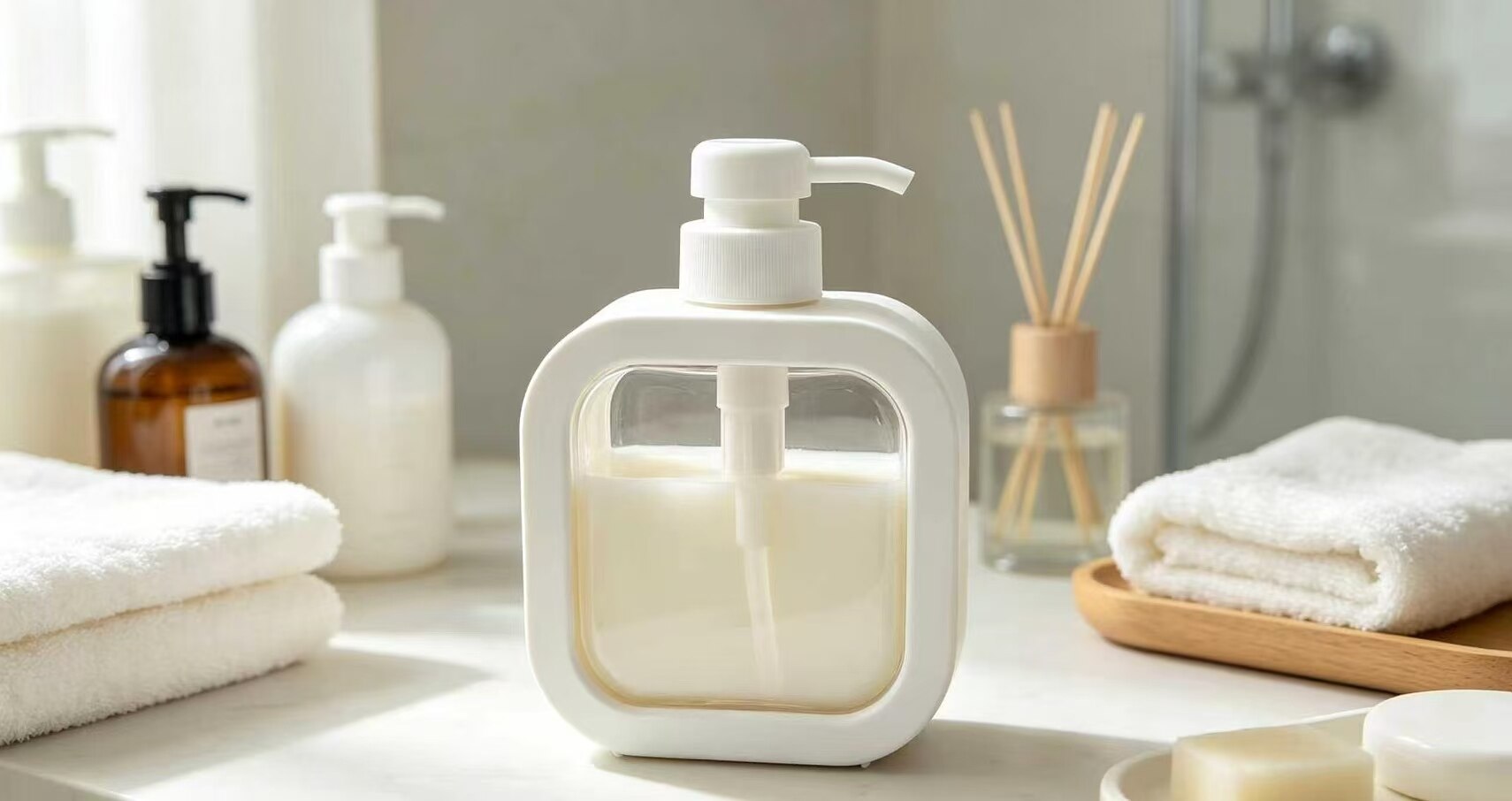White Frame Transparent Window Press Dispenser Bottle 3