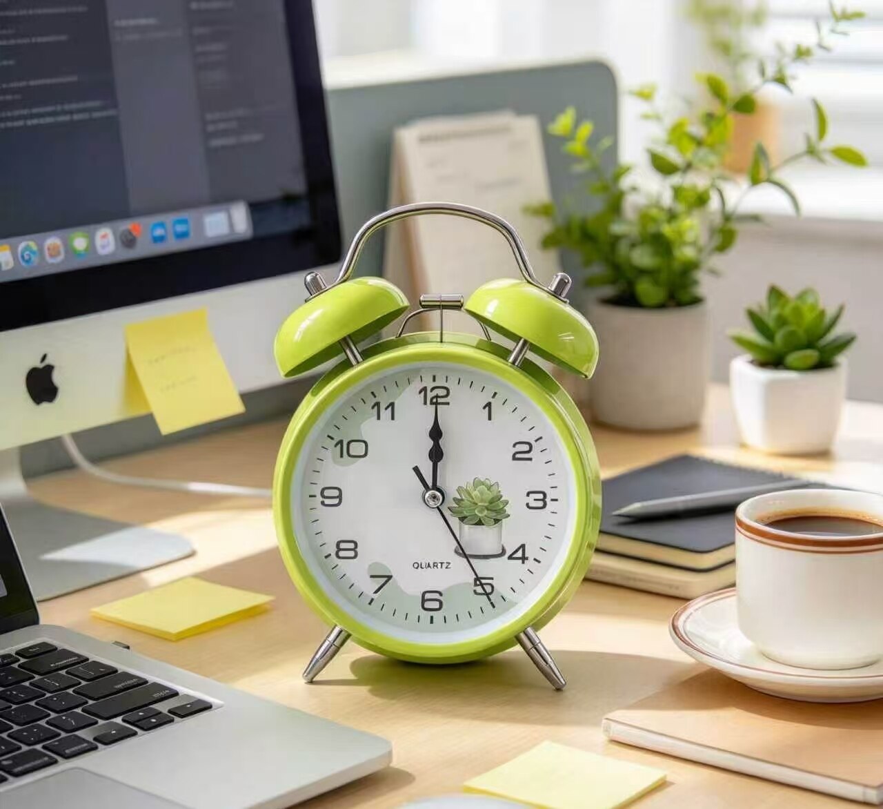 Lime Succulent Double-Bell Clock 3