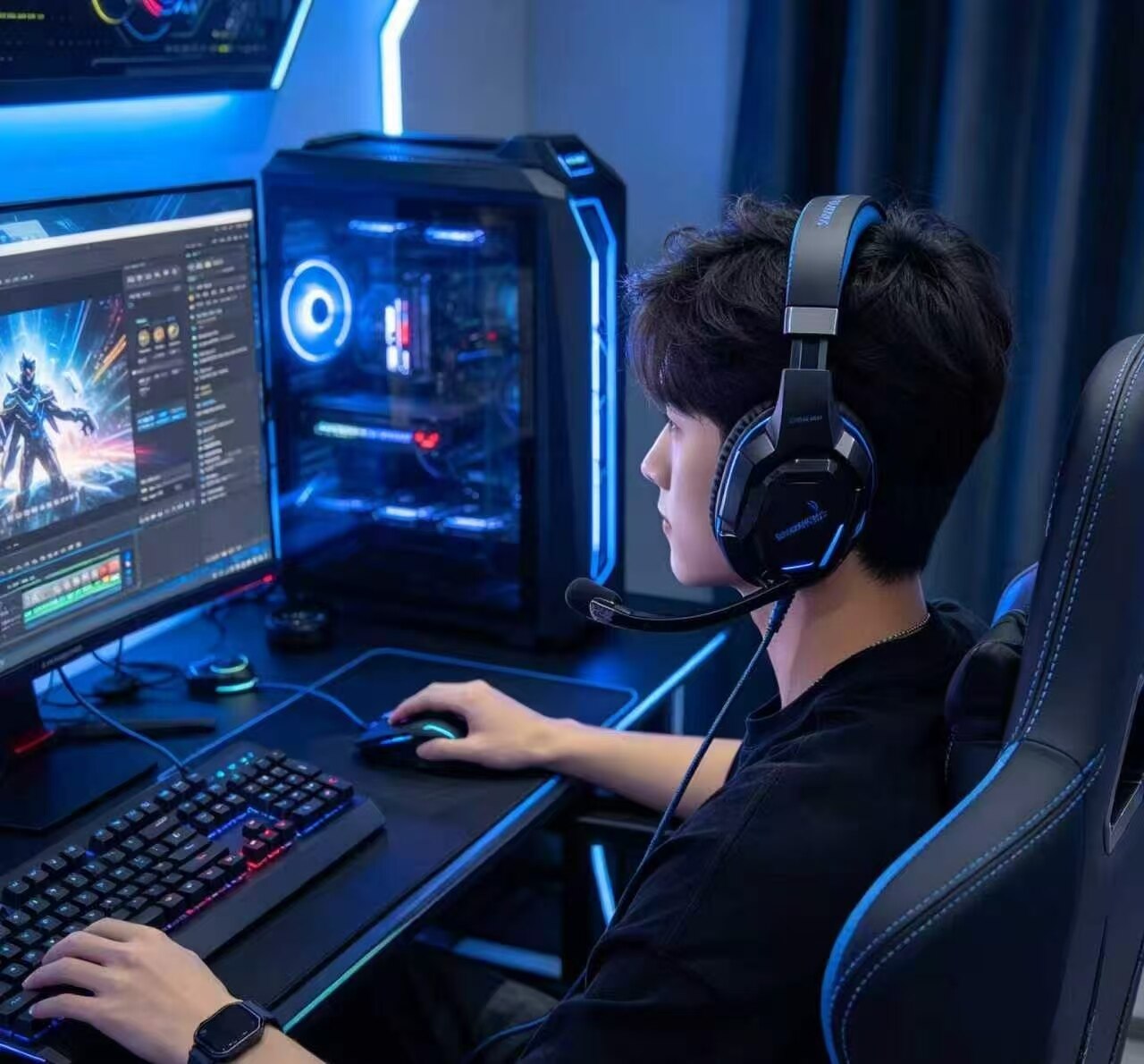 Black Armor & Blue Blade Gaming Headset 3