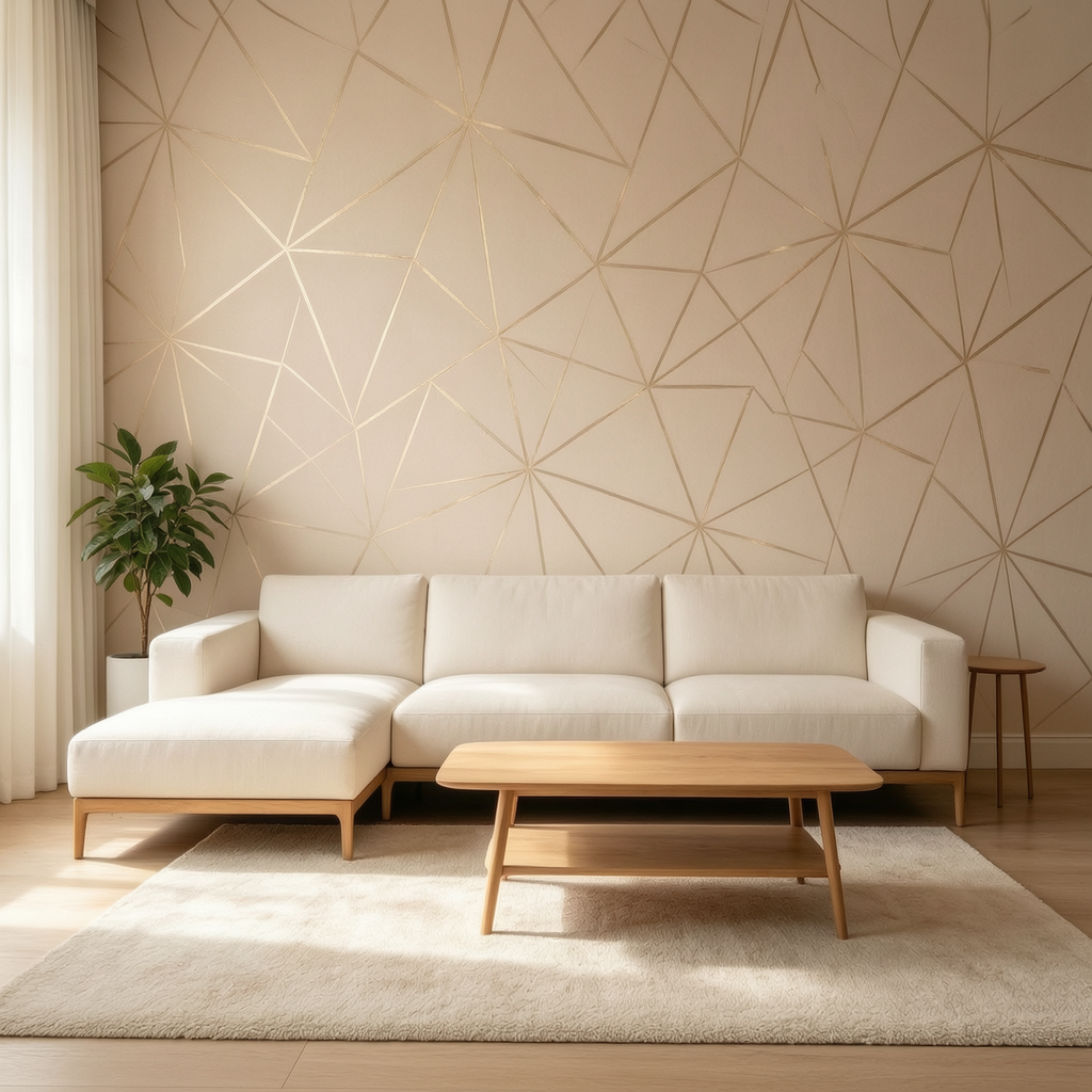 Warm Beige Light Gold Irregular Starburst Geometric Wallpaper 3