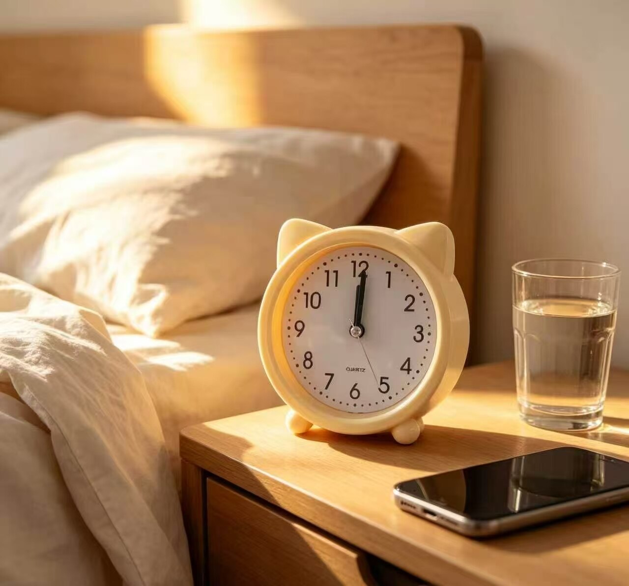 Cream Cat Ear Silent Desk Clock 2