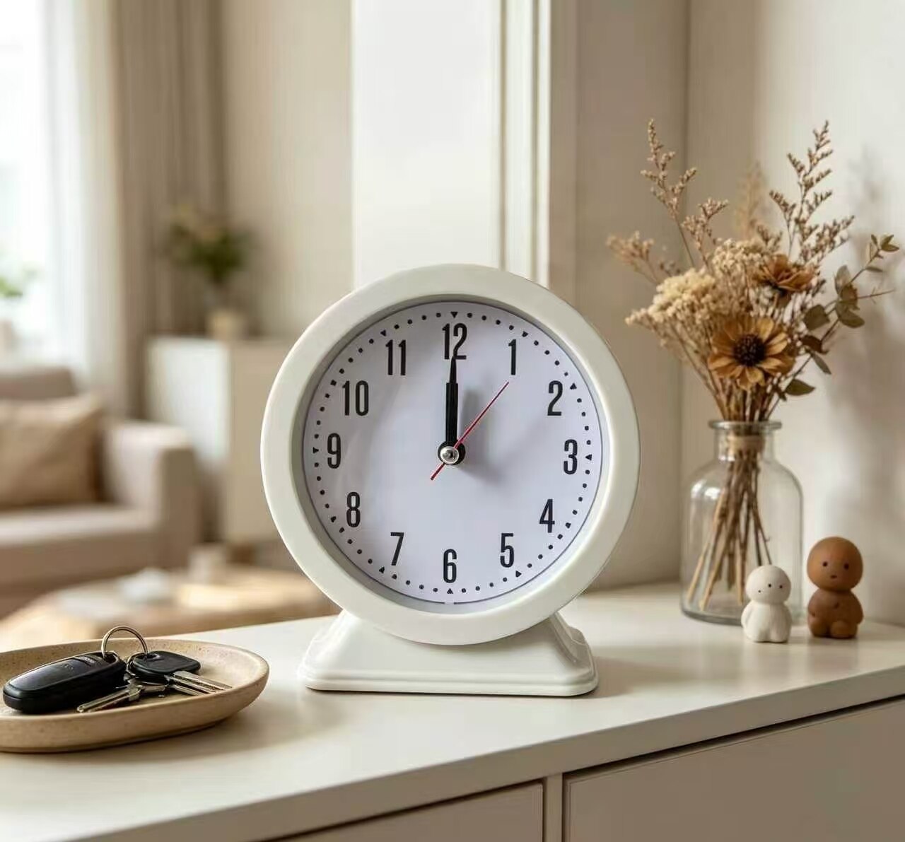 Plain White Trapezoidal Mantel Clock 3