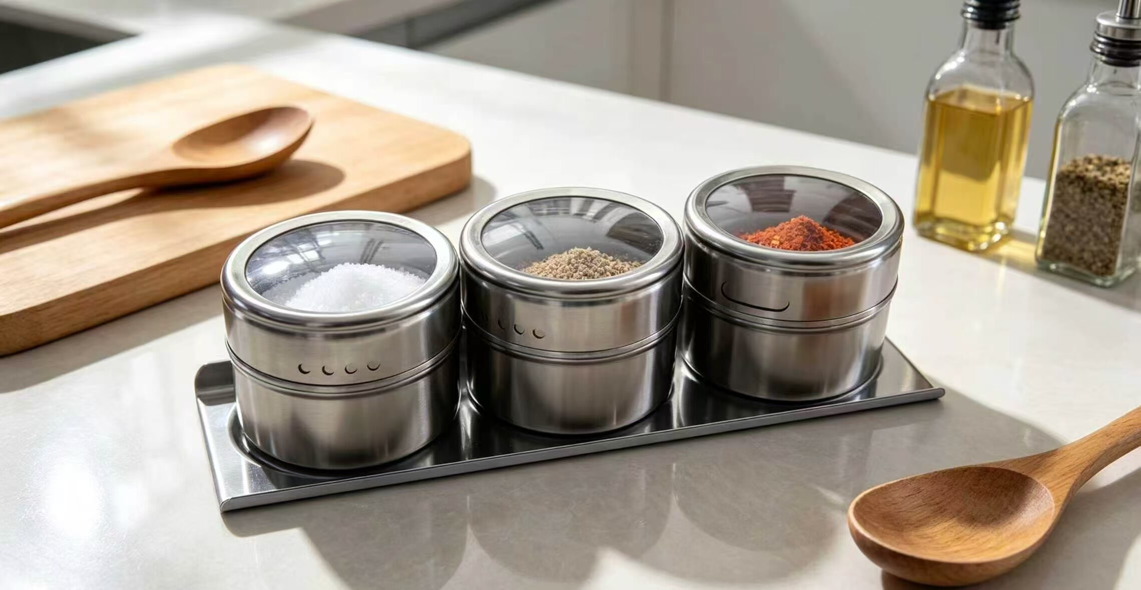 Silver Transparent Lid 3-Compartment Spice Rack 4