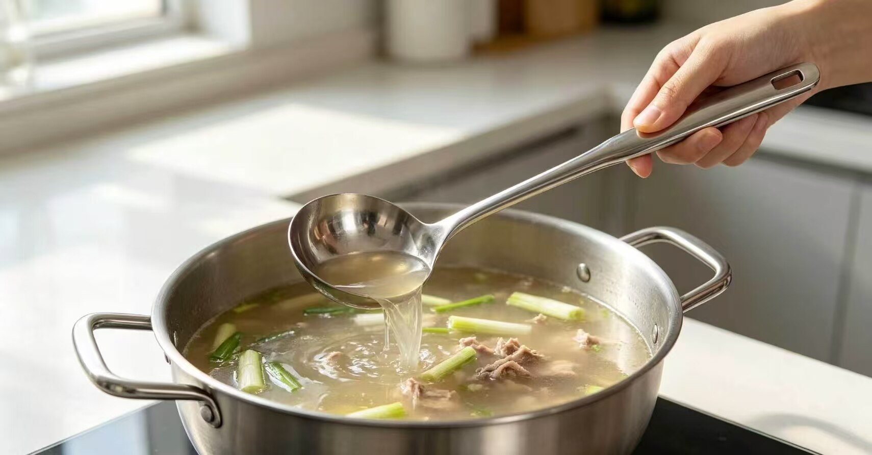 One-piece Stainless Steel Long-Handle Ladle 2