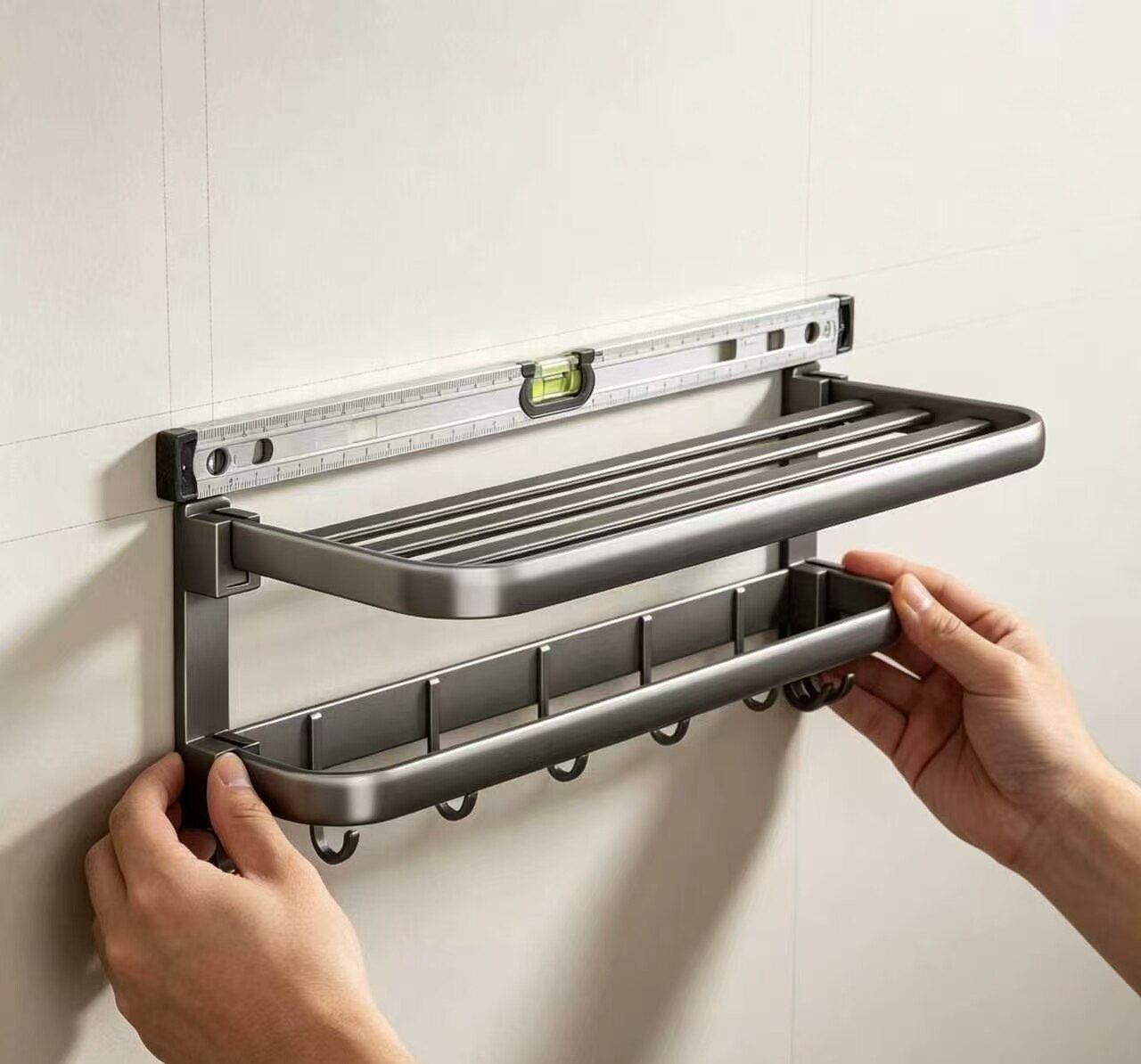 Gunmetal Double-Row Flat-Tube Towel Rack 3