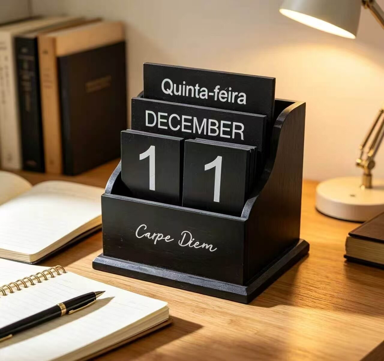 Carpe Diem Black Wood Block Desk Calendar 4