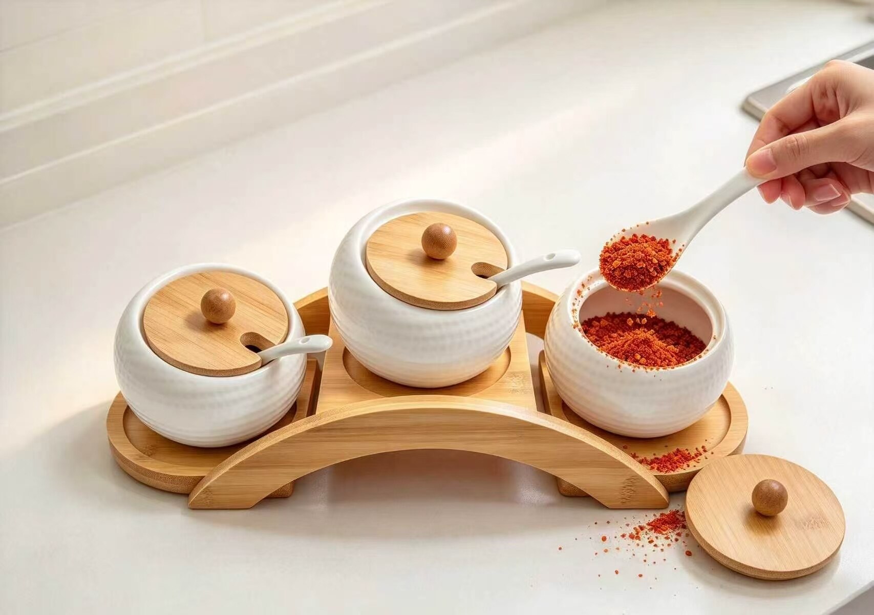 White Porcelain Crescent Moon Spice Set 4