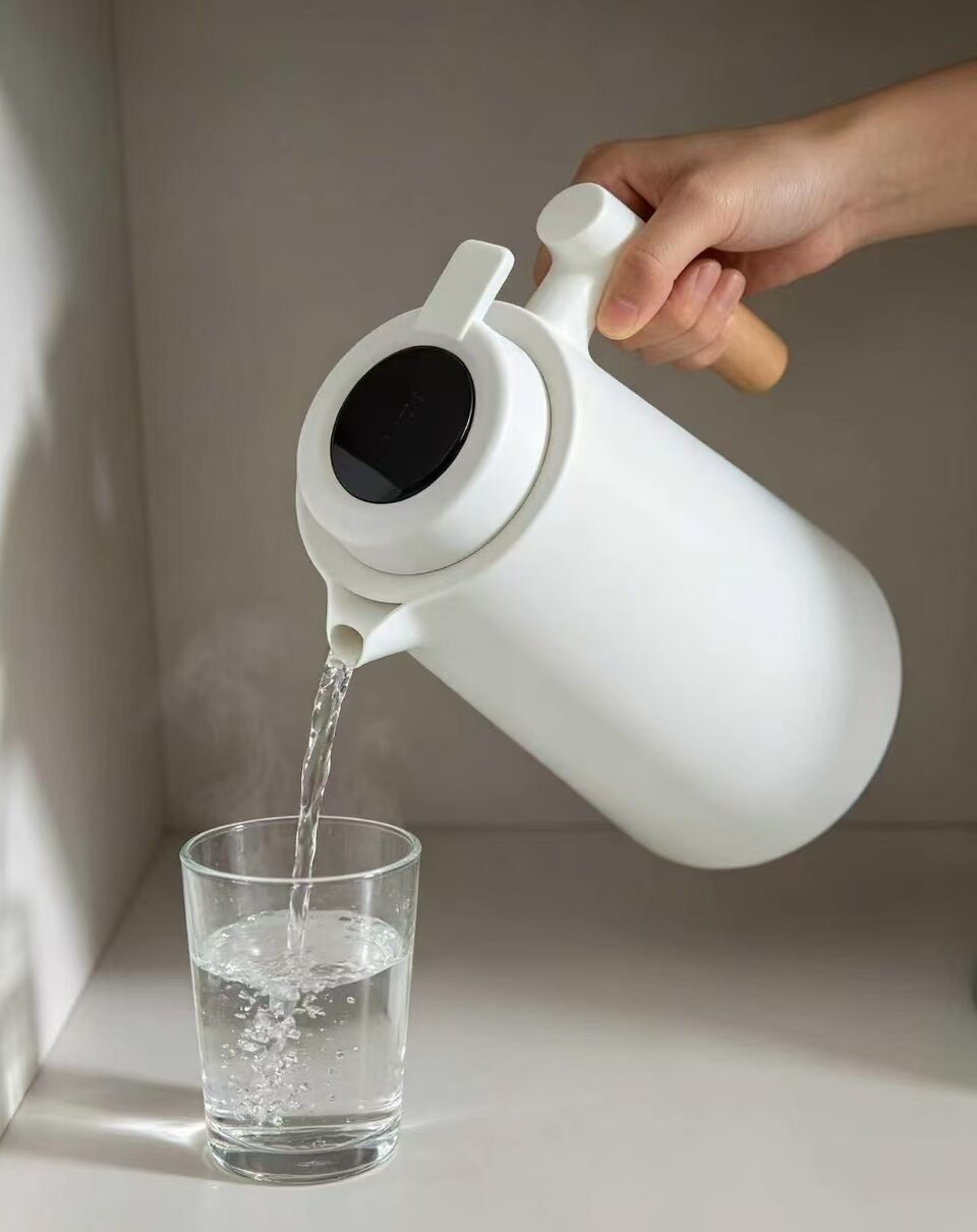 Pure White & Warm Wood Press Thermos 4