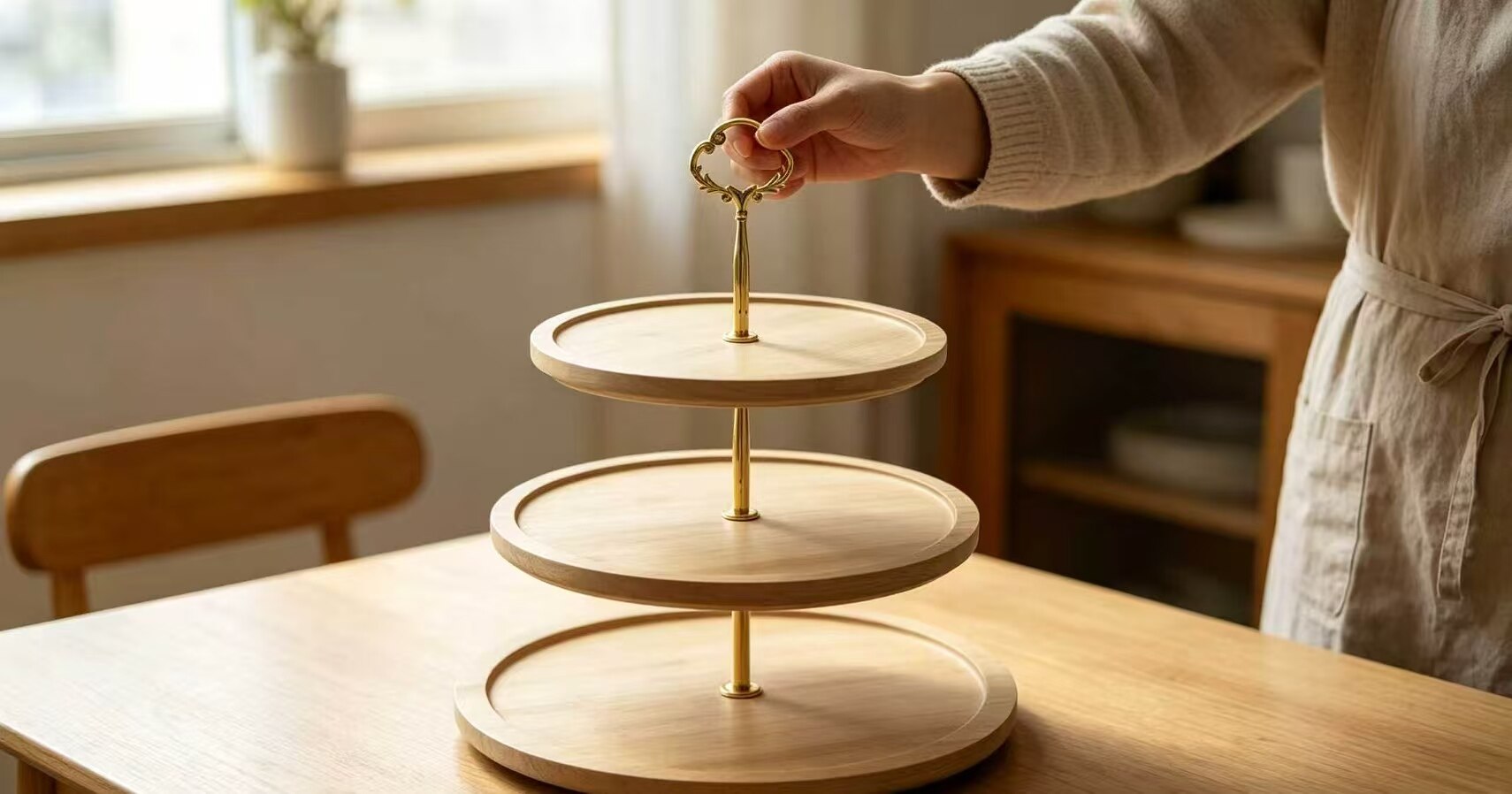 Wood-Handled Wooden Afternoon Tea Stand 4