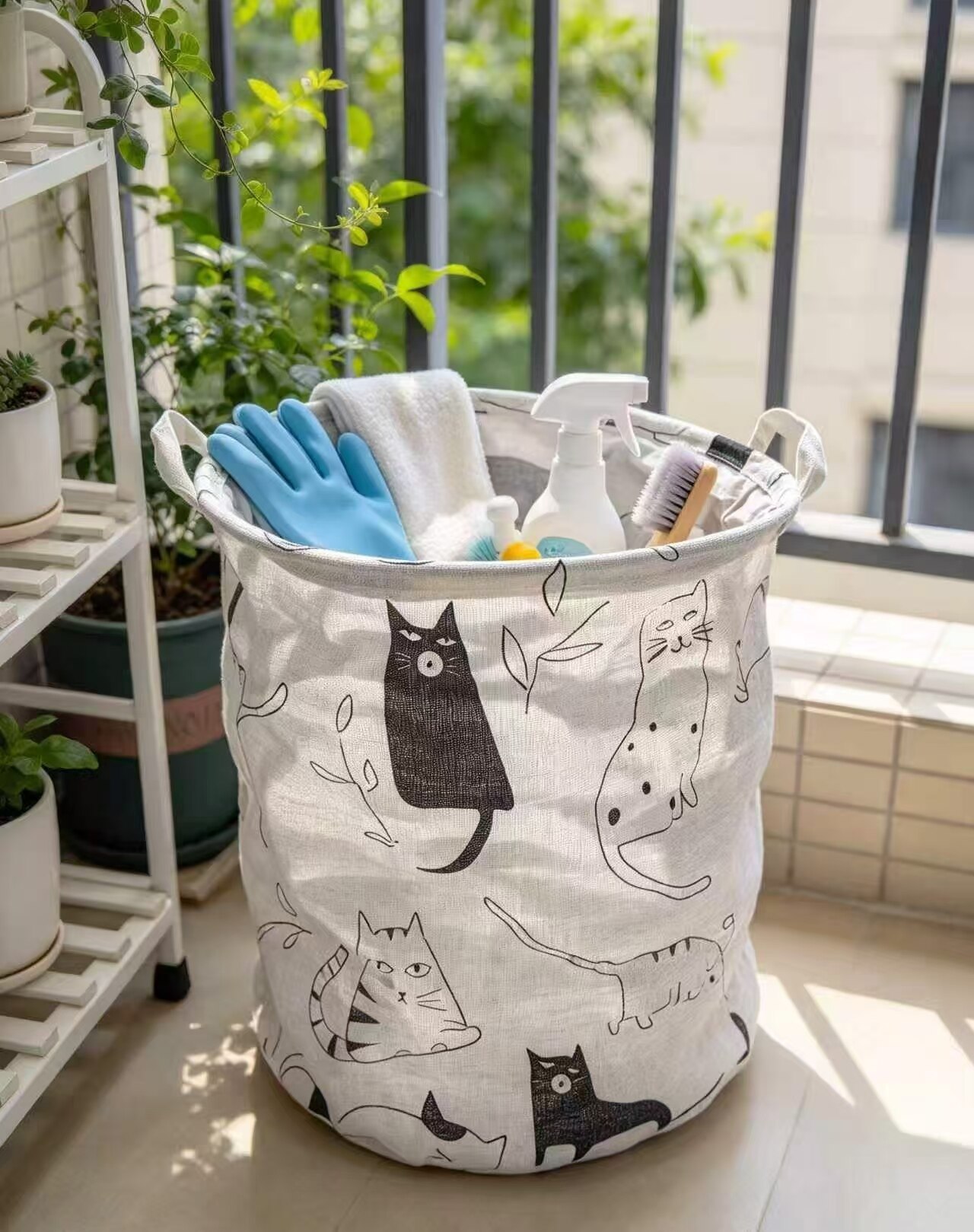Black & White Cat Fun Cotton Linen Storage Bin 2