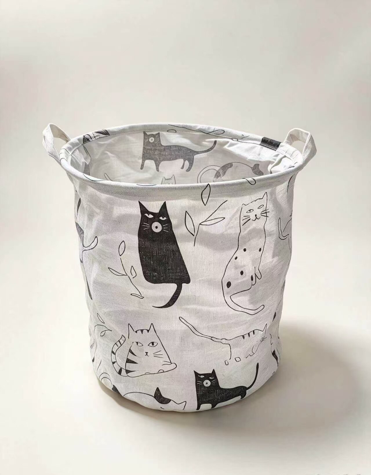 Black & White Cat Cotton-Linen Storage Bin