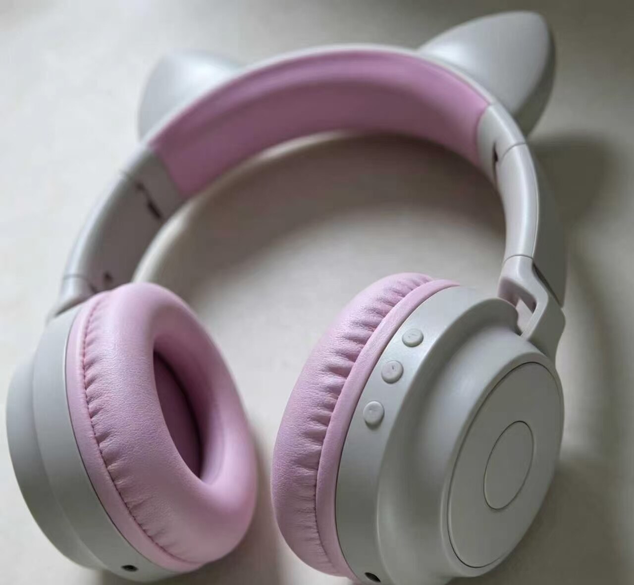 Light Sweet Gray Pink Cat Ear Headphones 5