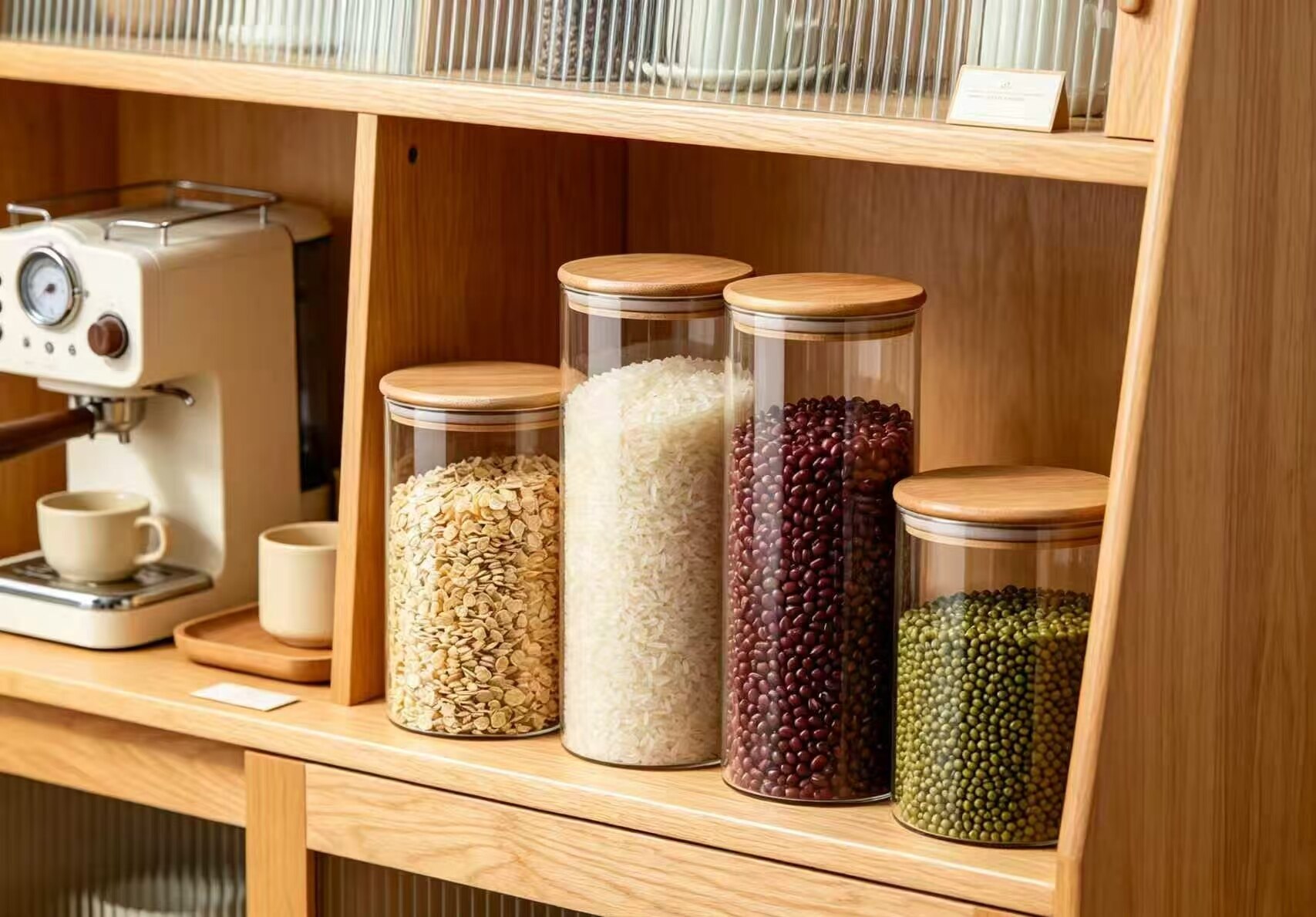 Set of 4 Bamboo-Lid High-Transparency Glass Storage Jars 2