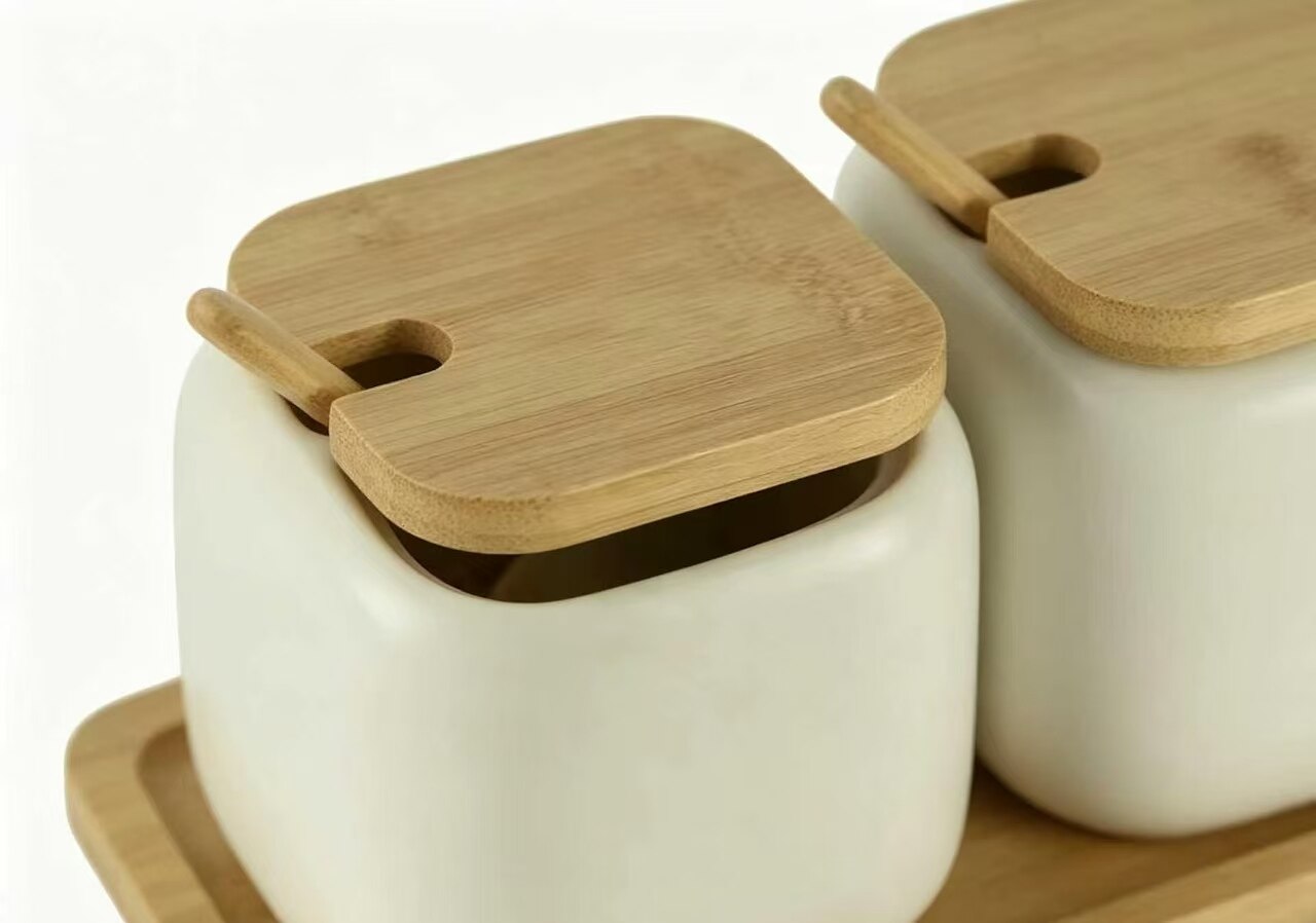 3-Compartment Square Lid Spice Jar Set 4