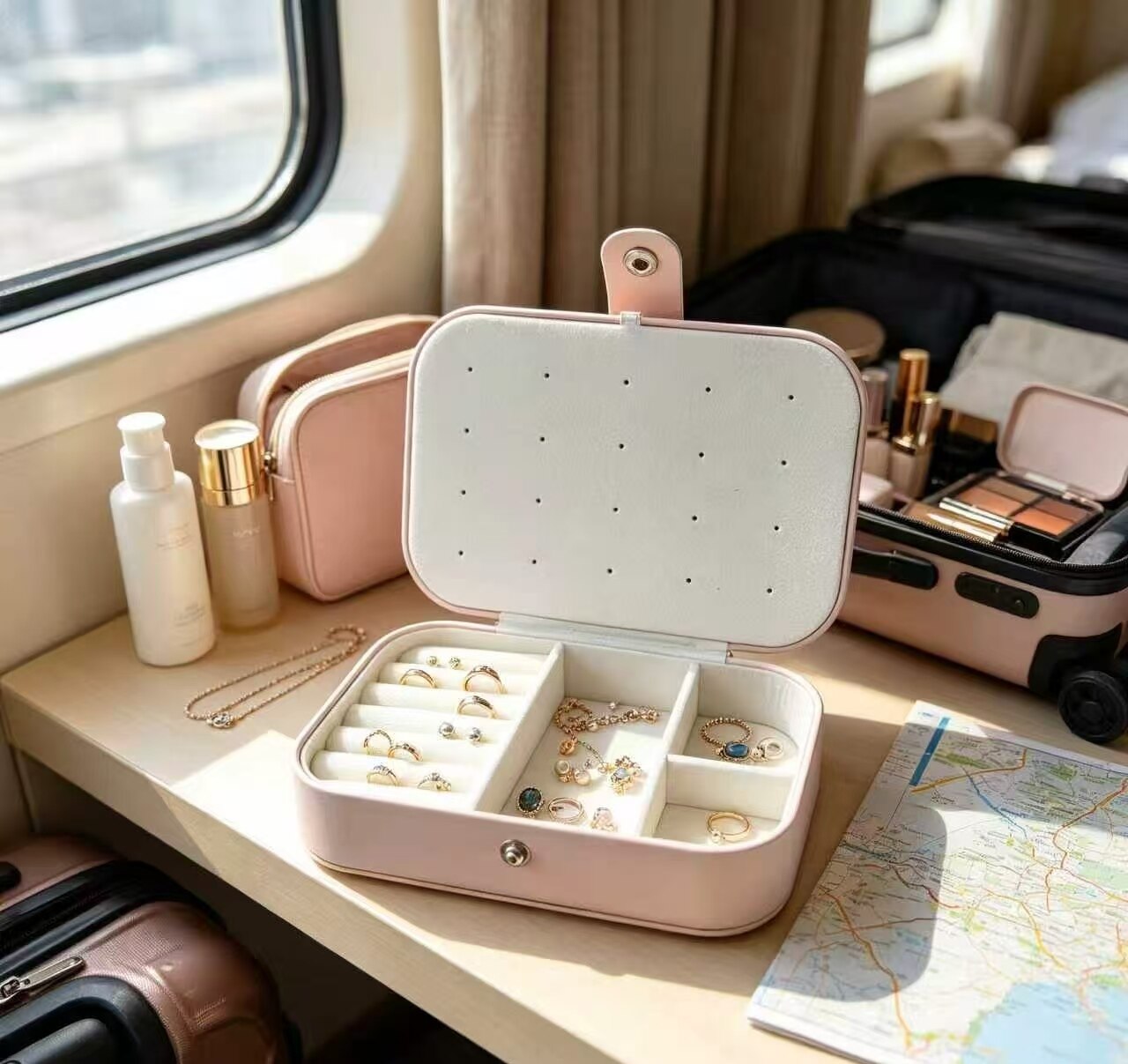 Soft Pink Double-Layer Jewelry Box 4